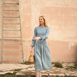 Vestido midi de algodón con nido de abeja | Chloe