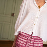 Blusa de algodón blanca con volante en cuello | Isabella