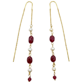Long earrings with red stones