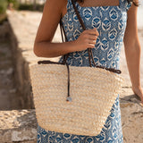 Brown Raffia Crossbody Tote