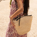 Black Raffia Crossbody Tote