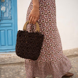 Bolso Crochet Flores Marrón