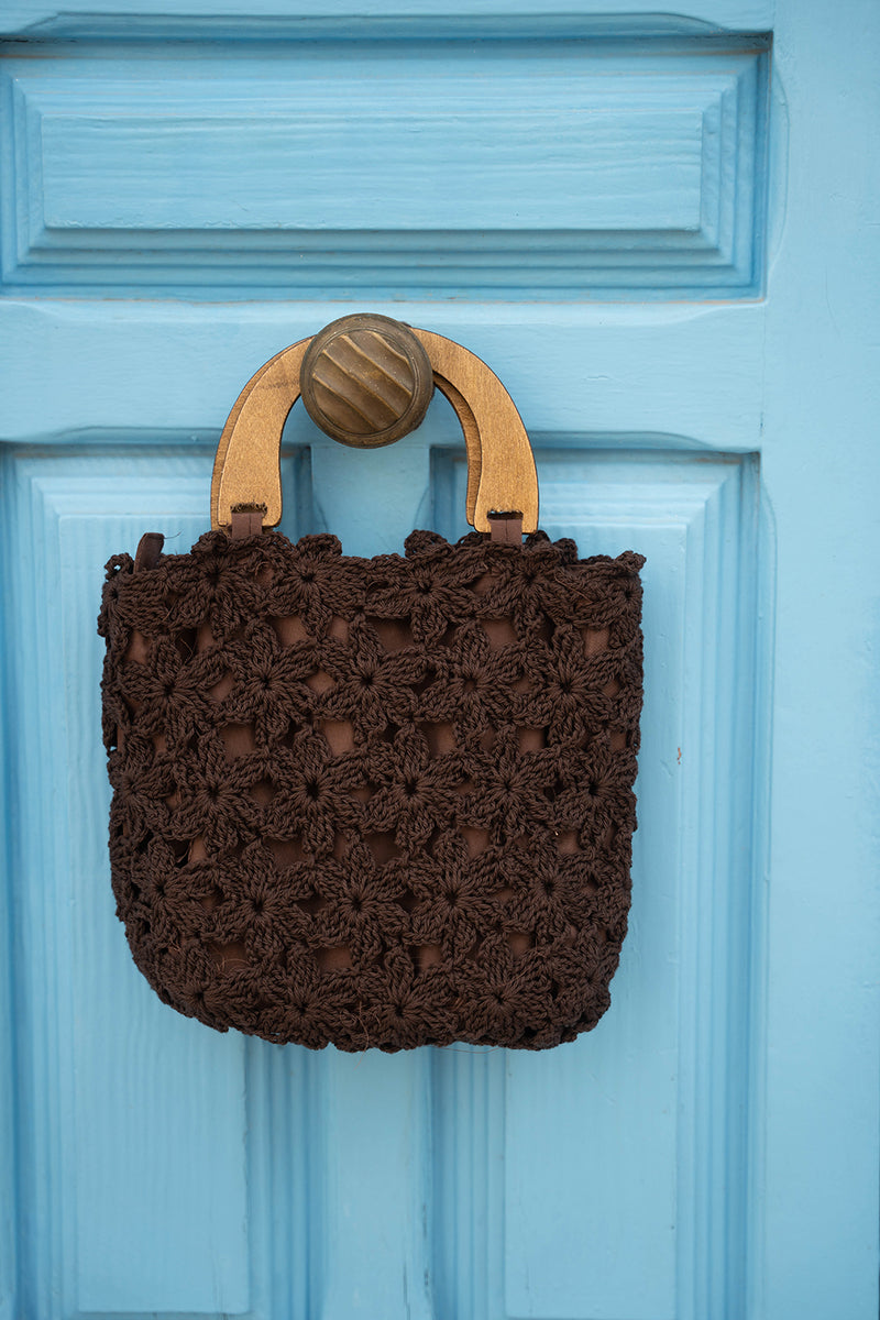 Bolso Crochet Flores Marrón
