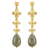 Golden flower chain and stone earrings | Green