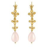 Flower chain drop earrings with stone | Light pink